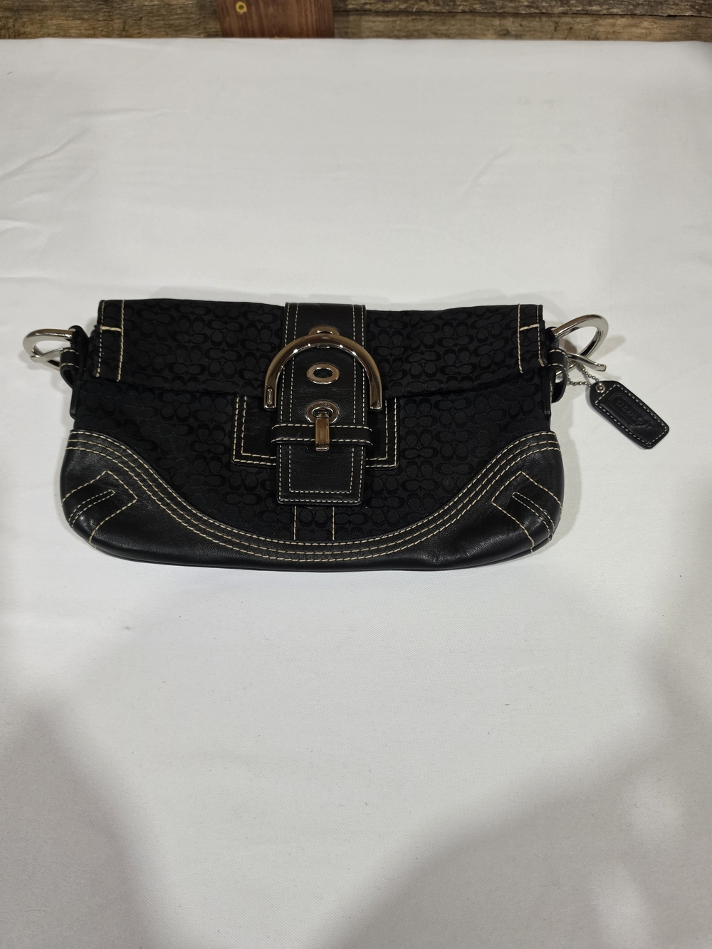 Vintage Y2K Coach Soho 3628 Black Signature Jacquard Buckle Baguette Bag